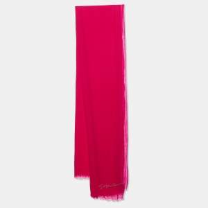 Giorgio Armani Fuchsia Pink Logo Detail Wool Scarf