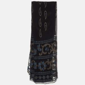 Giorgio Armani Le Collezioni Black Paisley Embroidered Silk Chiffon Stole 