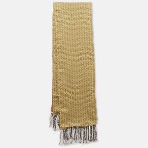 Giorgio Armani Brown Print Silk Fringed Scarf