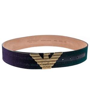 Giorgio Armani Metallic Ombre Blue Logo Belt 85CM