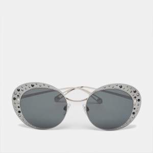 Giorgio Armani Grey/Silver Embellished AR6079 Round Sunglasses