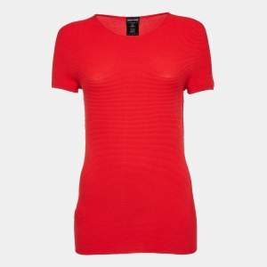 Giorgio Armani Red Rib Knit Short Sleeve Top M