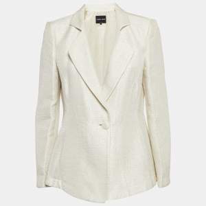 Giorgio Armani Cream Textured Cotton Blend Single Breasted Blazer L