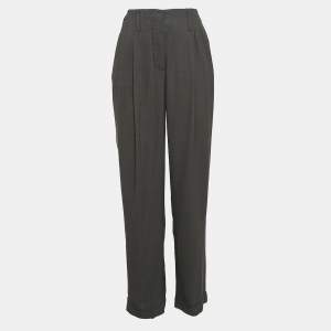 Giorgio Armani Grey Herringbone Pleated Trousers S
