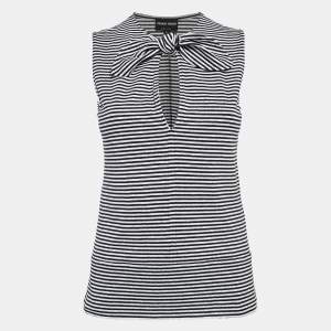 Giorgio Armani Navy Blue/White Stripe Knit Tie-Up Neck Top M