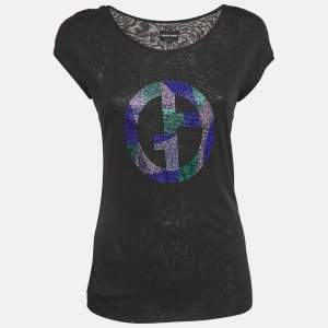 Giorgio Armani Black Rhinestone Embellished Jersey T-Shirt M