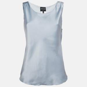 Giorgio Armani Blue Stretch Satin Sleeveless Top M