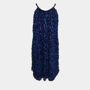 Giorgio Armani Blue Floral Applique Tulle Shift Dress S