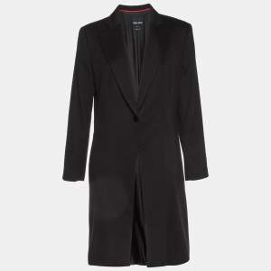 Giorgio Armani Black Cashmere Single Breasted Coat L