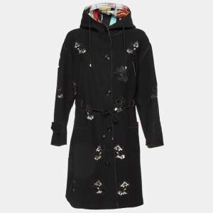 Giorgio Armani Black Laser Cut Work Detail Hooded Overcoat L