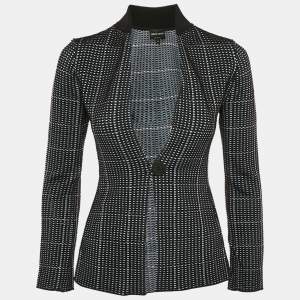 Giorgio Armani Black/Blue Textured Knit Button Front Cardigan S