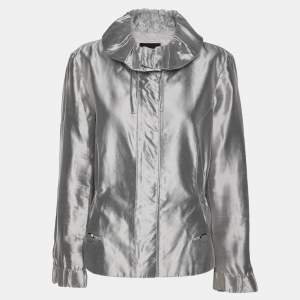 Giorgio Armani Silver Silk Zipped Jacket M