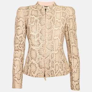 Giorgio Armani Pink Textured Python Leather Zip-Up Jacket S