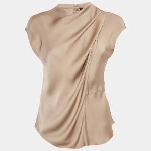 Giorgio Armani Beige Satin Cowl Neck Cap Sleeve Top M