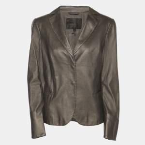 Pre Owned Giorgio Armani Metallic Olive Lambskin Blazer M