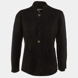 Pre Owned Giorgio Armani Black Wool Pocket Front Jacket XL