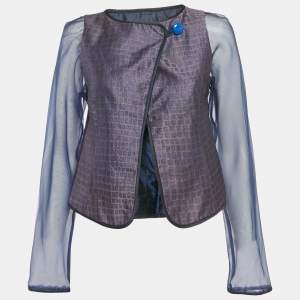 Pre Owned جاكيت جورجيو أرماني جاكار منقوش أرجواني/كحلي مقاس صغير