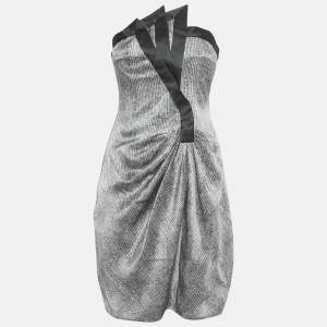 مملوكة مسبقًا Giorgio Armani Grey Silk Strapless Mini Dress S