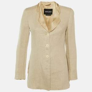 Pre Owned Giorgio Armani Beige Linen & Silk Lapel Blazer S