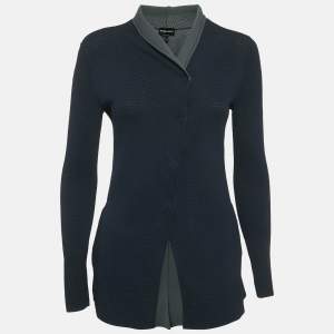 مملوكة مسبقًا Giorgio Armani Navy Blue Stretch Knit Jacket S