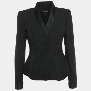 Pre Owned Giorgio Armani Black Textured Wool Blend Structured Blazer M