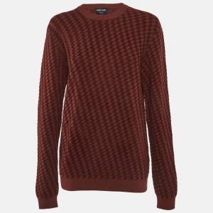 Pre Owned Giorgio Armani Geo Pattern Knit Crewneck Sweater L