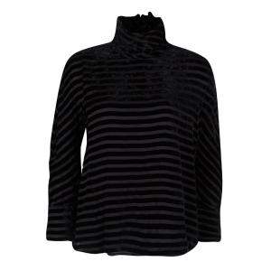 Giorgio Armani Black Striped Velvet High Neck Long Sleeve Blouse S