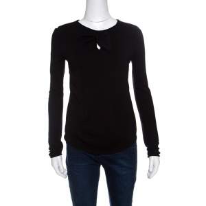 Pre Owned Giorgio Armani Black Knit Faux Knot Detail Long Sleeve T-Shirt S