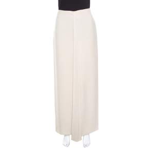 Pre Owned Giorgio Armani Beige Silk Pleated Front Maxi Skirt M 
