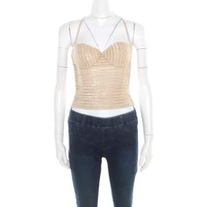 Giorgio Armani Beige Sequin Embellished Bustier Top XS