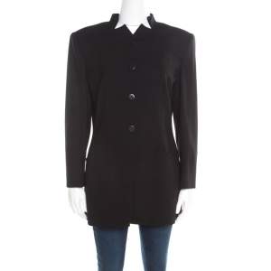 Giorgio Armani Black Wool Mandarin Collar Blazer L