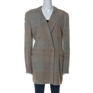 Giorgio Armani Bicolor Checked Wool Blend Double Breasted Blazer L