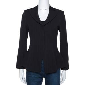Pre Owned Giorgio Armani Black Stripe Wool Fitted Blazer S