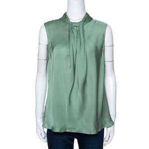 Pre Owned Giorgio Armani Pale Green Silk Draped Sleeveless Blouse XL