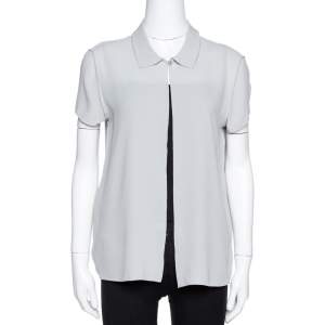 Giorgio Armani Grey Silk Crepe Open Front Blouse M