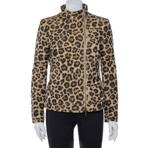 Giorgio Armani Leopard Pattern Jacquard Zip Front Jacket M