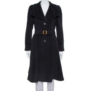 Giorgio Armani Black Rabbit Hair and Wool Blend Bow Detail Coat S
