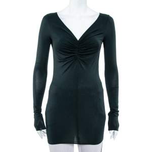 Emporio Armani Dark Green Ruched Knit Fitted Tunic S