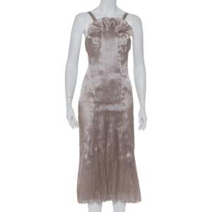 Giorgio Armani Beige Pleated Front Detail Sleeveless Midi Dress S
