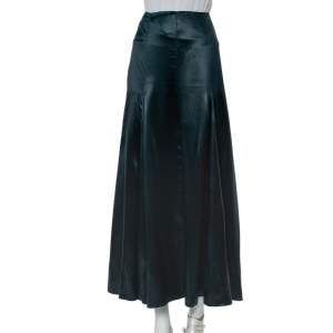 Giorgio Armani Green Sateen Slit Detail Flared Maxi Skirt M