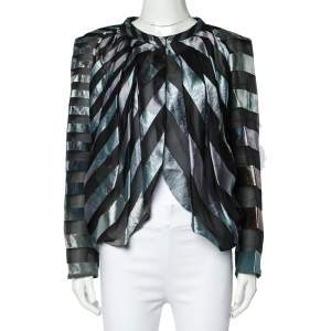 Pre Owned Giorgio Armani Multicolor Striped Jacquard Button Front Pleated Jacket L