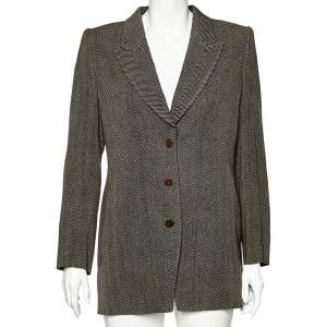 Giorgio Armani Brown Printed Wool & Silk Button Front Blazer L