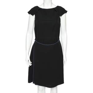 Giorgio Armani Black Silk Crepe Contrast Trimmed Wrap Detailed Dress M