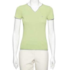 Pre Owned Giorgio Armani Green Knitted V-Neck Short Sleeve T-Shirt S