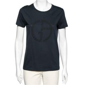 Giorgio Armani Navy Blue Logo Embellished Cotton T-Shirt M