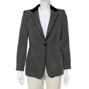 Pre Owned Giorgio Armani Monochrome Striped Wool Button Front Blazer M