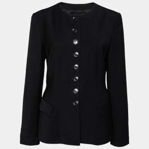 Pre Owned Giorgio Armani Black Wool Button Front Long Sleeve Jacket M