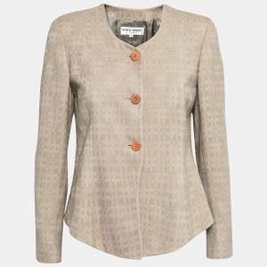 Giorgio Armani Collezioni Vintage Beige Jacquard Button Front Jacket M