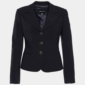 Giorgio Armani Black Crepe Button Front Blazer S