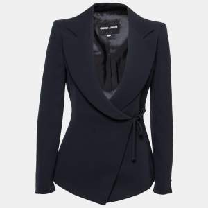 Giorgio Armani Navy Blue Crepe Wrap Jacket XS
